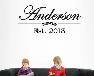 OZDECOCOMAU Vintage Script Family Name Decal Sign Custom Wall Sticker Personalized Gift