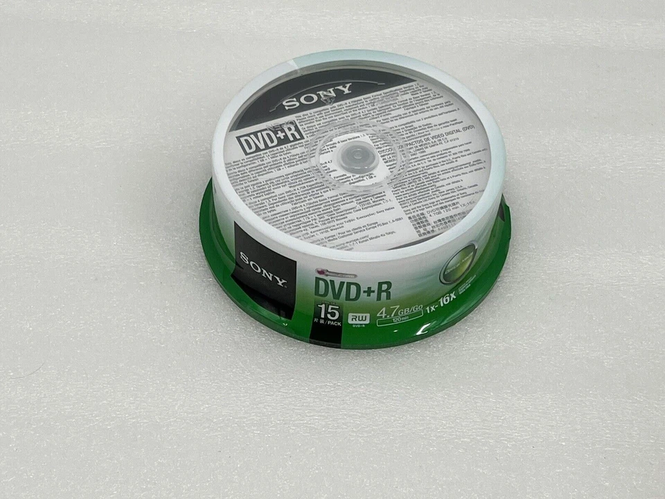 Sony DVD+R 16x 4,7 GB 120 minutos (paquete de 15) nuevo en paquete sellado al por menor Foto 1 de 1