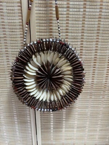 Vintage Ethnic Bean Pod Wall Wreath 12” Round Brown, White, Brown, Color Beans - Picture 1 of 4