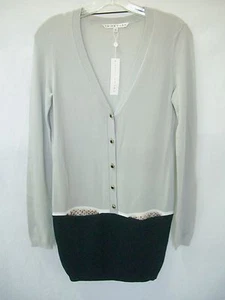 Suéter-Vestido TRINA TURK Corto Gris Alto, Negro Cuello en V Tejido Nuevo con Etiquetas Talla S - Imagen 1 de 4