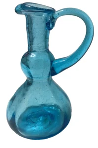 Jarra crema pequeña azul burbuja soplada a mano vidrio artístico 4,5""T 2,5""W 875A - Imagen 1 de 5