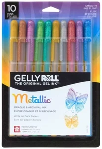 Sakura GELLY ROLL 10 METALLIC Pens 1.0mm ball Medium Line 57370 NEW! Gel Ink - Picture 1 of 2