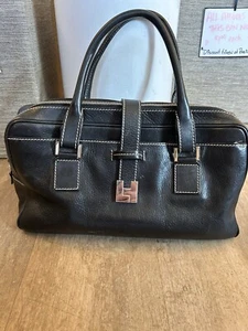 Lambertson Truex Structured Black Leather Double Strap Handbag Satchel - Picture 1 of 12