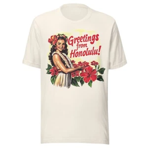 Vintage Hawaii Shirt - All Sizes - Greetings from HONOLULU - 80s 90s - VTG WHITE - Picture 1 of 2