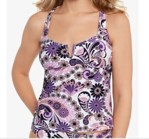 Salt + Cove Juniors' Printed V-Wire Tankini Top, Purple Swirl Twirl Print, XS - Picture 1 of 6