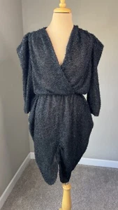 Vintage "Jackie O!" Black Eyelash Fuzzy Shimmer Peplum Split Hem Party Dress M - Picture 1 of 6