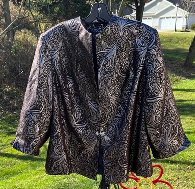 Chaqueta Blazer Dressbarn Hecha en EE. UU. Para Mujer Negra Metálica Plateada Floral Noche Foto 1 de 4