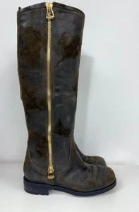 JIMMY CHOO Brown Distressed Leather DOREEN Biker Knee Hi Boots 36 - 5.5 US - Picture 1 of 6