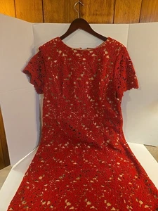 TALBOTS Abito donna in pizzo con sopra fodera in pizzo rosso taglia 16 - Foto 1 di 9