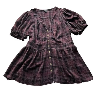 Torrid Übergröße Babydoll Crinkle Flanell Gaze Knopfleiste Kurzarm Oberteil 1X - Bild 1 von 6