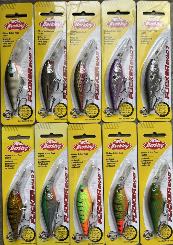 Berkley Flicker Shad #7 3” señuelo de pesca Crankbait lote de 10 colores S19 Foto 1 de 1