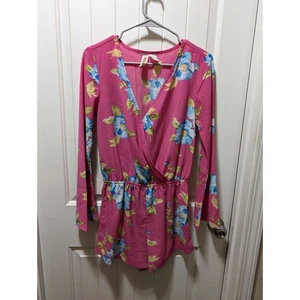 Women's Bright Pink Floral Romper Size Small By Mimi Chica - Picture 1 of 7