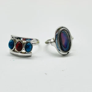 Sarah Coventry Avon Ring Set silberfarben blau rot Cabochon Abalone oval Kostüm - Bild 1 von 12