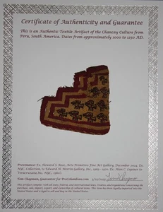 Authentic Pre Columbian Artifact Frameable Textile Border Chancay Peru COA 02 - Picture 1 of 5