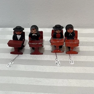 Vintage Cast Iron Amish Figures Boy Girl School Red Desks Figurines Toy - Picture 1 of 7
