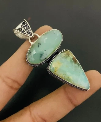 Хризопраз драгоценный камень 925 пробы ручной работы подвеска ювелирных изделий подарок для любви - Изображение 1 из 3