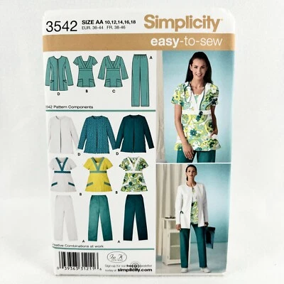 Simplicity 3542 Scrubs Top Pants and Cardigan Jacket Misses Size 10 18 Pattern - Image 1 of 4