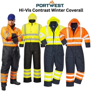PORTWEST HI-VIS Copertura Contrasto Tuta Foderata Inverno Impermeabile Sicurezza Regno Unito - Foto 1 di 17