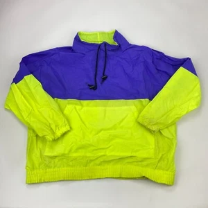 80s VTG Windbreaker Active Elements Men's LARGE Nylon Jacket Neon Yellow &Purple - Picture 1 of 8