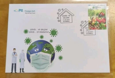 2021 Turkiye Healthy Food Face Mask Medical Officers Global Pandemic Stamp FDC - Image 1 of 4