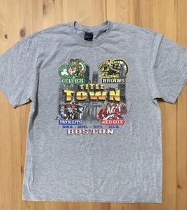 Red Sox Patriots Bruins Celtics Boston Titletown Championships T Shirt SZ L - Picture 1 of 5
