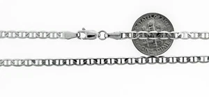 14k Solid White Gold Flat Marin Mariner Chain Necklace 2.8 mm Thick 16" To 24" - Picture 1 of 7
