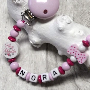 ♥ Schnullerkette mit Namen Mädchen kleine Schwester Rosa Pink Geschenk Geburt ♥ - Bild 1 von 1