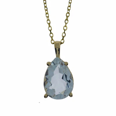 14Kt Gold Genuine Aquamarine Teardrop Pendant Necklace - Image 1 of 4