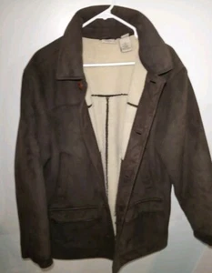LL BEAN MEN'S SUEDE FLEECE JACKET SIZE L RN 71341 BROWN COLOR BUTTON UP - Picture 1 of 4