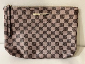 Steve Madden Large Zip Cosmetic Makeup/Travel Pouch - Signature Monogram Brown - Picture 1 of 15