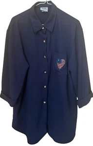 Vintage R&M Richards By Karen Kwong Women's Navy Button Up Blouse/Blazer Size 14 - Picture 1 of 5