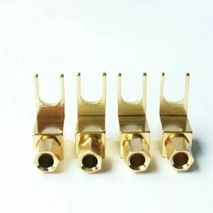 4x Gold Plated Copper Spade Fork Banana Plug Adapter Parts For HIFI Audio Cable - Picture 1 of 9