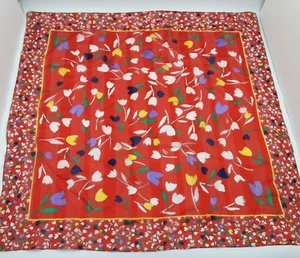 Vintage Red Floral Tulip Scarf Sheer Primary Colors Square 30 x 30 - Picture 1 of 3