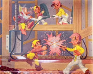 Electrician Elf Workers Bill Layne Vintage Calendar Tradesmen Elves - Picture 1 of 9