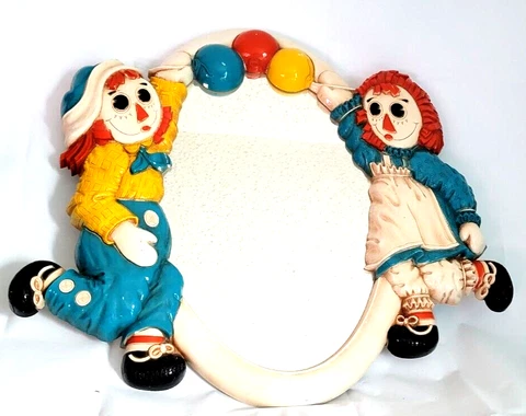 Raggedy Ann & Andy Vintage Wall Mirror 1977 Bobbs Merrill 19" x 18" Cover