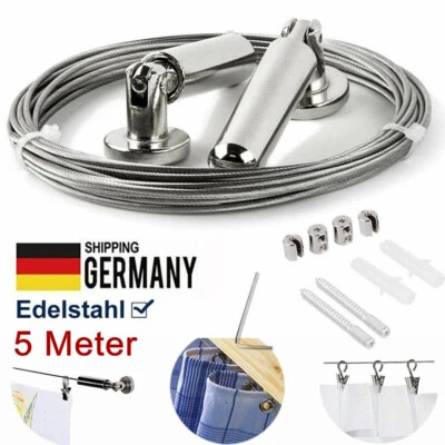 Vorhang Seilspanngarnitur Drahtseil Wand Decke Gardinen Befestigungssystem 5M - Bild 1 von 4
