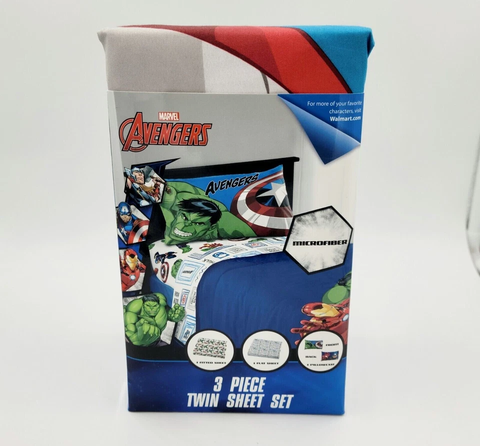 Avengers Hero Time Kids 3-Piece Twin Sheet Set Microfiber White Marvel