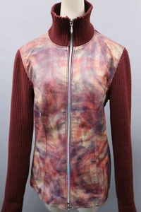 MISSONI JEANS Womens Burgundy Leather/Knit Wool Hybrid Jacket Sz S/42 - Picture 1 of 24