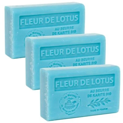 3 x 60g Bars -  Lotus Flower Scented French Soap with Organic Shea Butter - Image 1 of 4