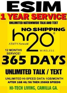 H2O H20 โ
ESIM ACTIVATION ๐ฎ 365 DAY - YEAR UNLIMITED SERVICE โญ NOW 36 GB DATA!! - Picture 1 of 3