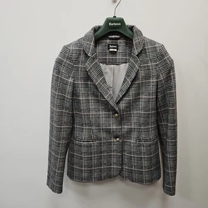 Barbour Lothian Blazer Womens 8 Grey Check Jersey Country Horse Hacking Jacket - Picture 1 of 10