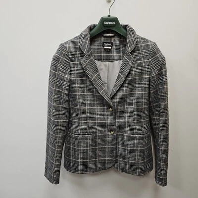 Barbour Lothian Blazer Womens 8 Grey Check Jersey Country Horse Hacking Jacket - Image 1 of 4
