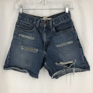 Levis 569 Unisex Loose Cutoff Distressed Denim Blue Jean Shorts Youth 12 Reg 26 - Picture 1 of 5