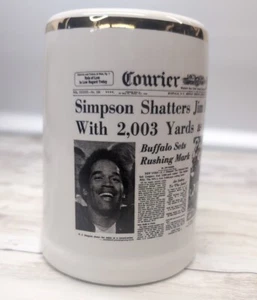OJ Simpson Newspaper Clipping Print Ceramic Beer Mug 1973 Buffalo Bills Vintage - Picture 1 of 9
