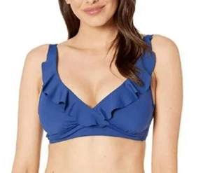 Ralph Lauren Navy Blue Bikini Top Ruffle Size 4 - Picture 1 of 8