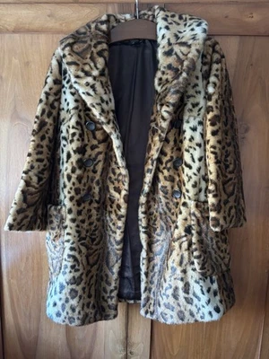 Topshop Leopard 复古风格纯素人造毛皮大衣 尺寸 EU 36 / UK 8 / US 4 — 第 1/4 张图片
