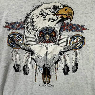 Camisa De Colección Canadá Para Hombres XL Águila Calva Búfalo Calavera Plumas Años 90 Azteca Occidental Foto 1 de 4