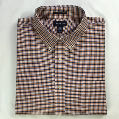 Lands End Mens Shirt 2XL Blue Orange Check Hyde Park Oxford Supima Long Sleeve - Image 1 of 4