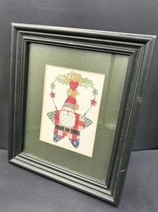Vintage Land Santa Weihnachten primitives Bauernhaus gerahmter Kunstdruck 7,5x6 - Bild 1 von 8