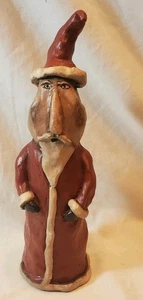 Estatuilla escultura de Papá Noel primitiva del viejo mundo madera tallada a mano arte popular  - Imagen 1 de 12